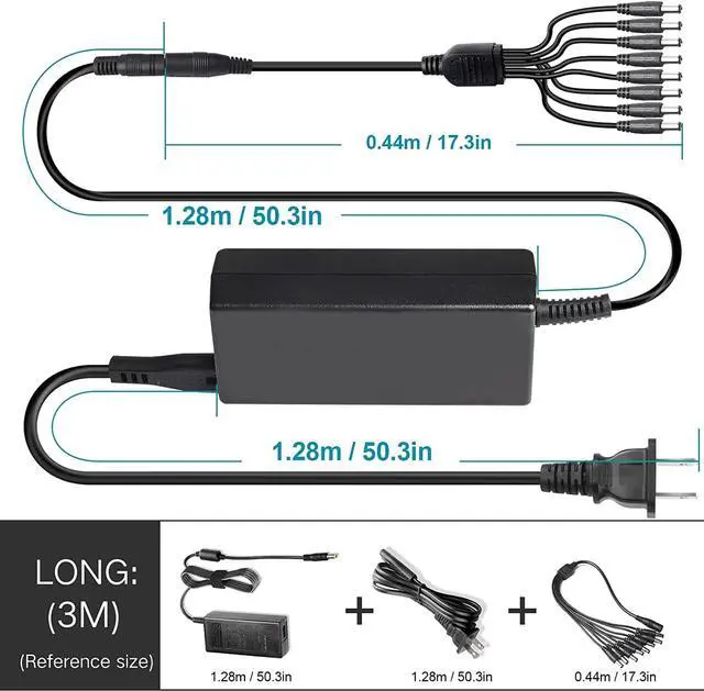 Alt view image 2 of 6 - Fancy Buying Security Camera Power Adapter 12V 5A 100V-240V AC to DC 8-Way Power Splitter Cable FCC Certified LED Power Transformers-Fits Analog/AHD DVR/Camera, RGB LED Strip Lights