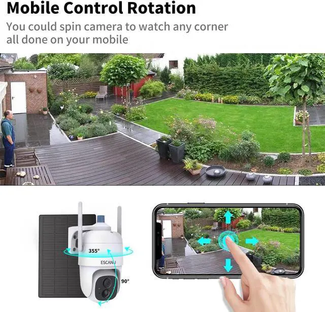 Alt view image 5 of 7 - 2K PTZ Solar WiFi Security Camera with AI Motion, Color Night Vision, 360 View, Waterproof, Alarm - Rechargeable Battery