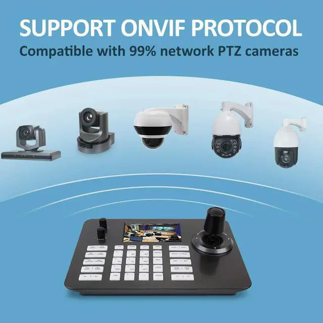 Alt view image 6 of 7 - PTZ Controller Camera Controller POE Network 4D Joystick Decoding Keyboard Indoor with 5 Inch LCD Screen, 480p