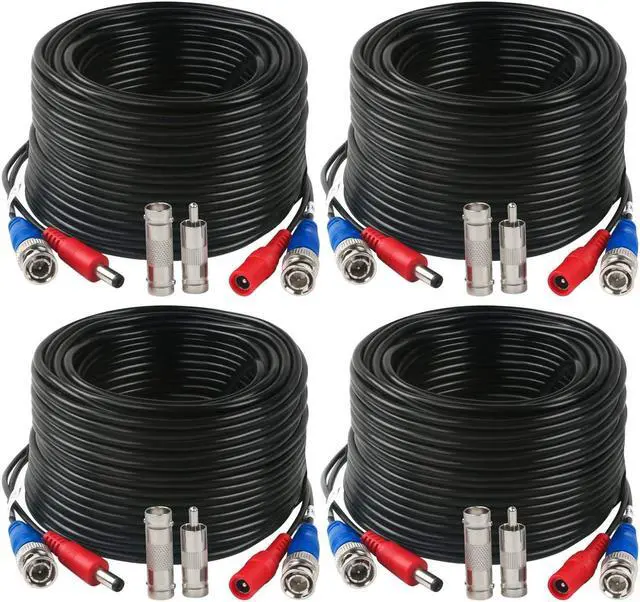Main image of 4 Pack 200 Feet BNC Video Power Cable Wire Video Security Camera Wire with Connectors for CCTV Camera DVR Surveillance System