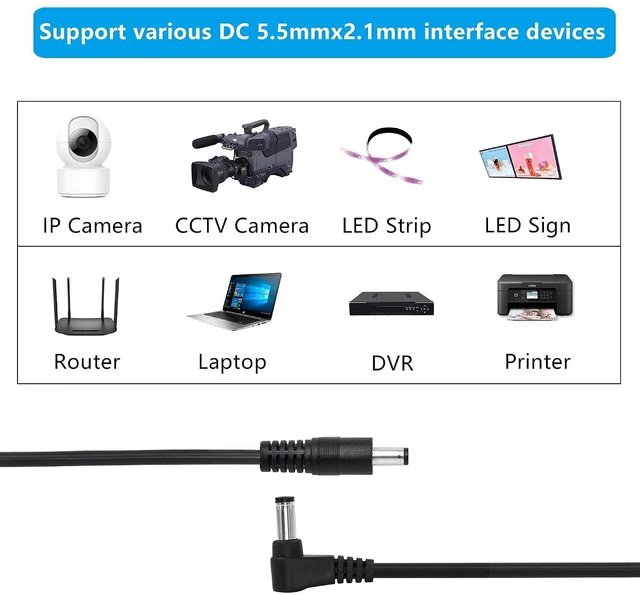 Alt view image 4 of 7 - Right Angle DC to DC Male Power Cable,22AWG DC 5.5MM x 2.1MM Male to 90 Degree DC Male Plug Patch Wire Adapter Extension Cord for Strip Lihgt,CCTV,Car,Monitors,etc(2 Pcs)