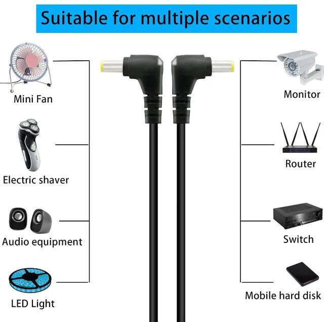 Alt view image 5 of 7 - 2 PCS DC 5.5MM x 2.5MM 90 Degree Male to Male Plug Cable, 18AWG Right Angle DC5525 Power Cable Extension Cord for Strip Lihgt,CCTV,Monitors,etc(0.3m)