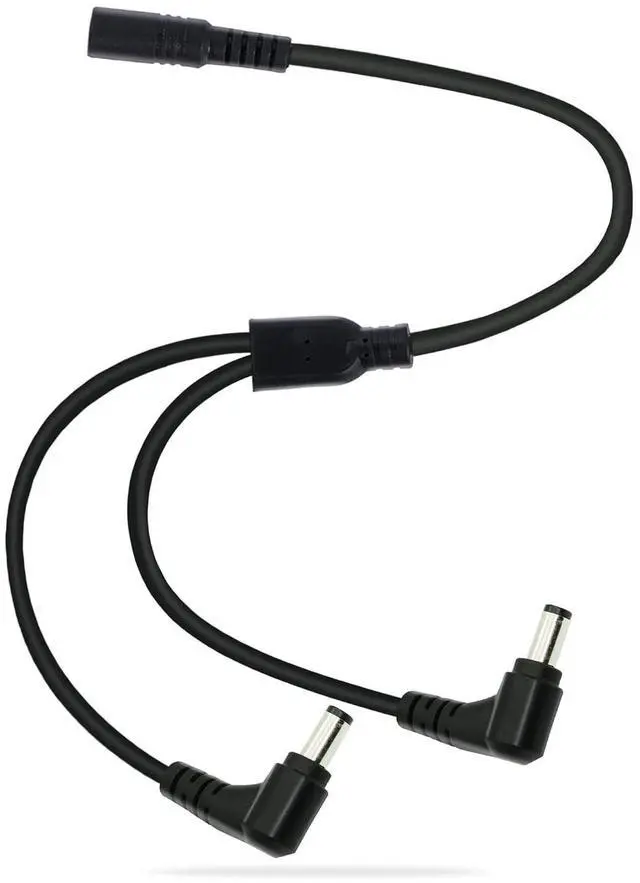 Main image of DC Splitter Cable 1 Female to 2 Right Angle Male, 12V DC 5.5mm x 2.1mm Y Splitter Adppter Female to 90 Degree Male Extension Cable 0.7m (1 to 2 Right Angle Way)