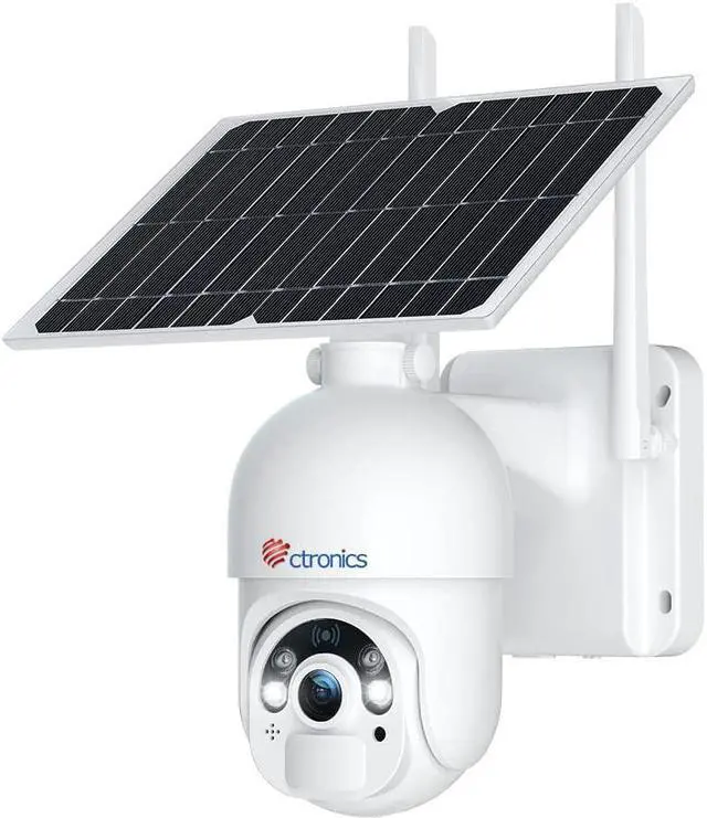 Main image of Ctronics 2.5K 4MP Security Cameras Wireless Outdoor, WiFi Solar Security Camera 2560 * 1440P 10000mAh Battery Powered, 360° PTZ, Color Night Vision, PIR Human Detection, 2-Way Audio, IP66