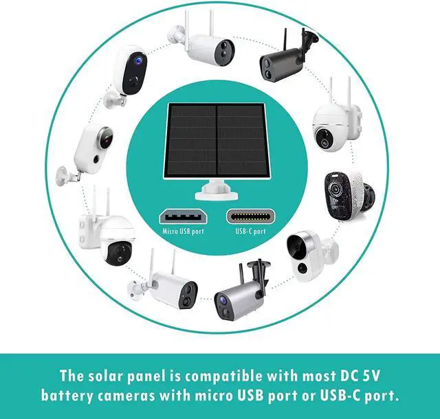 Alt view image 2 of 7 - Solar Panel for Security Camera, 5W USB Solar Panel Compatible with Rechargeable Battery Camera, Solar Panel Charger for Camera with IP65 Waterproof, Adjustable Bracket, 9.8ft Cable(2 Pack)