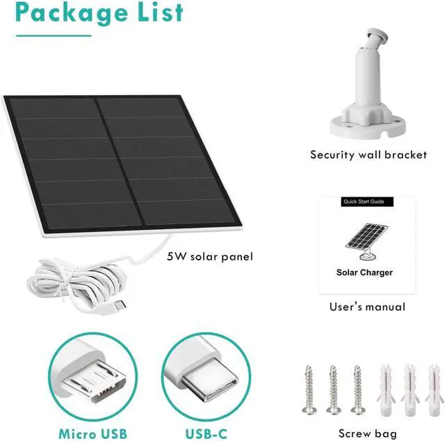 Alt view image 7 of 7 - Solar Panel for Security Camera, 5W USB Solar Panel Compatible with Rechargeable Battery Camera, Solar Panel Charger for Camera with IP65 Waterproof, Adjustable Bracket, 9.8ft Cable(2 Pack)