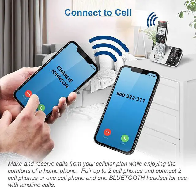 Alt view image 2 of 7 - VTECH VS112-2 DECT 6.0 Bluetooth 2 Handset Cordless Phone for Home with Answering Machine, Call Blocking, Caller ID, Intercom and Connect to Cell (Silver & Black)