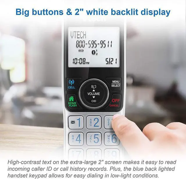 Alt view image 5 of 7 - VTECH VS112-2 DECT 6.0 Bluetooth 2 Handset Cordless Phone for Home with Answering Machine, Call Blocking, Caller ID, Intercom and Connect to Cell (Silver & Black)