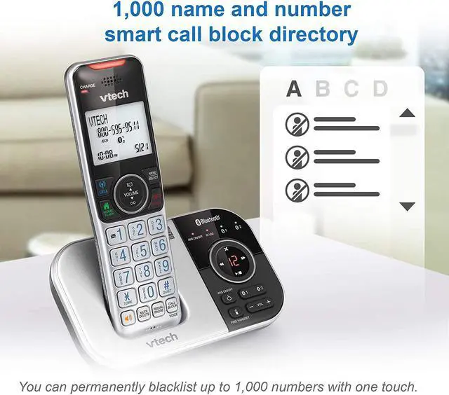 Alt view image 7 of 7 - VTECH VS112-2 DECT 6.0 Bluetooth 2 Handset Cordless Phone for Home with Answering Machine, Call Blocking, Caller ID, Intercom and Connect to Cell (Silver & Black)