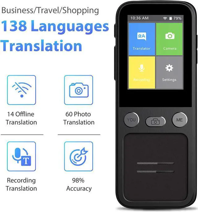 Alt view image 3 of 4 - AI Language Smart Translator 138 Languages Online Translation Device 14 Languages Offline Translator,White,White