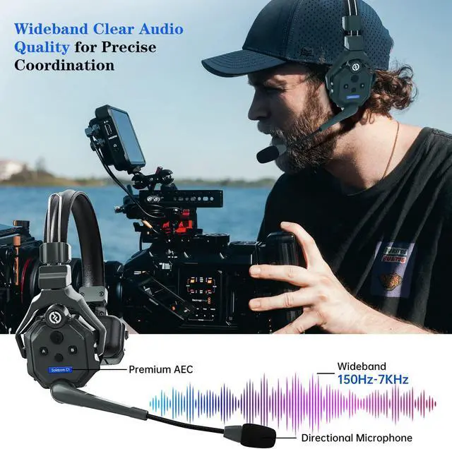 Alt view image 3 of 7 - C1 2 Users 1100ft Full-Duplex Wireless Headset Intercom System for Team Communication Group Talk Single-Ear Headset with 1 Master & 1 Remote Headsets (C1-2S)