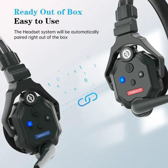 Alt view image 4 of 7 - C1 2 Users 1100ft Full-Duplex Wireless Headset Intercom System for Team Communication Group Talk Single-Ear Headset with 1 Master & 1 Remote Headsets (C1-2S)