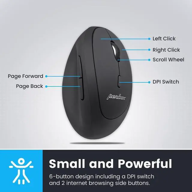 Alt view image 2 of 7 - Perixx PERIMICE-619B Bluetooth Portable Vertical Mouse - Wireless 3-in-1 Multi-Device Spec - Silent-Click - Portable Compact Size - Black - Right Handed