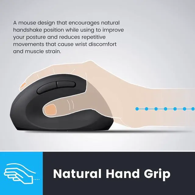 Alt view image 4 of 7 - Perixx PERIMICE-619B Bluetooth Portable Vertical Mouse - Wireless 3-in-1 Multi-Device Spec - Silent-Click - Portable Compact Size - Black - Right Handed