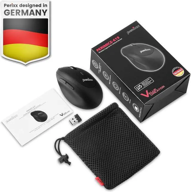 Alt view image 7 of 7 - Perixx PERIMICE-619B Bluetooth Portable Vertical Mouse - Wireless 3-in-1 Multi-Device Spec - Silent-Click - Portable Compact Size - Black - Right Handed