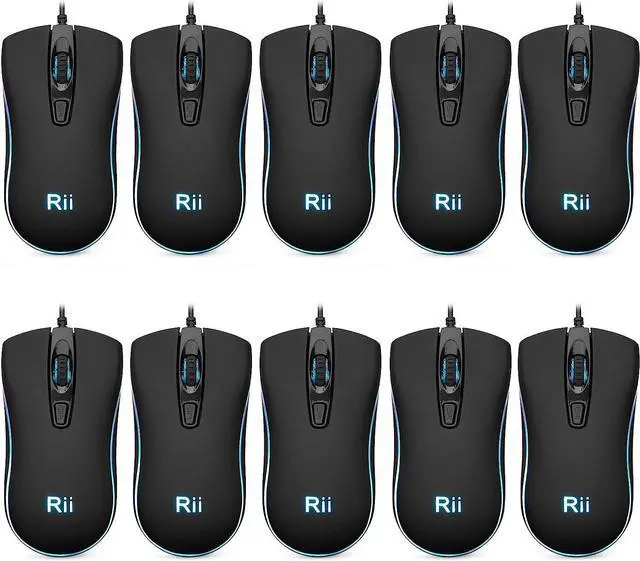 Main image of Rii Wired Mouse, RM105 USB Computer Mouse,RGB Optical Office Mice for PC,Computer,Laptop,Desktop,Windows (10 Pack)