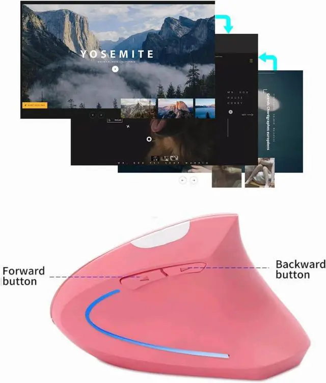 Alt view image 3 of 7 - Sunffice Vertical Mouse, Ergonomic Vertical Mouse, 2.4G High Precision Optical Mice 800/1200/1600DPI for PC Laptop Desktop Mac (Wireless Pink)