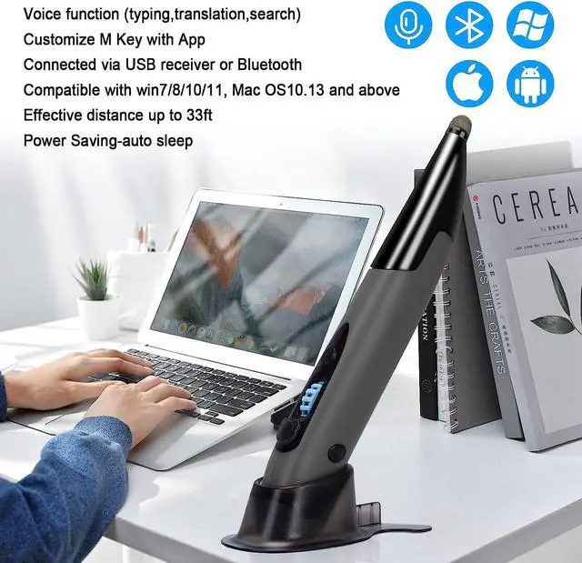 Alt view image 2 of 7 - Wireless Optical Pocket Pen Mouse 2.4GHZ USB Wireless Optical Handwriting Mini Air Pen Mouse Mice for PC Laptop Notebook Computer Mac (Voice&Bluetooth Grey1)