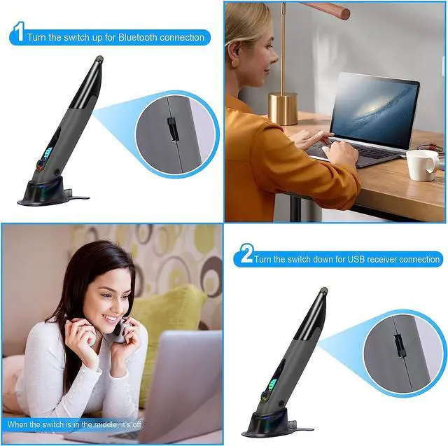 Alt view image 4 of 7 - Wireless Optical Pocket Pen Mouse 2.4GHZ USB Wireless Optical Handwriting Mini Air Pen Mouse Mice for PC Laptop Notebook Computer Mac (Voice&Bluetooth Grey1)