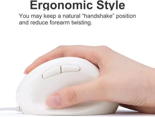 Alt view image 2 of 7 - Wired Ergonomic Mouse Optical Vertical Mice for Small Hands Reduce Wrist Strain 1000/1600 DPI 6 Buttons Compatible with MacBook PC Laptop Desktop Windows Mac OS White