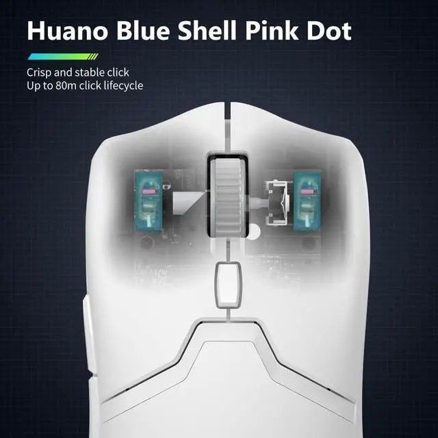 Alt view image 4 of 6 - DeLUX M800PRO 3395 Wireless Gaming Mouse, with PAW3395 Sensor 26000DPI, Tri-Mode, Huano Pink Switches, 80 Hrs Battery, Matt UV Coating, 72g Lightweight, Come with Glass Skates and Grip Tape (White)