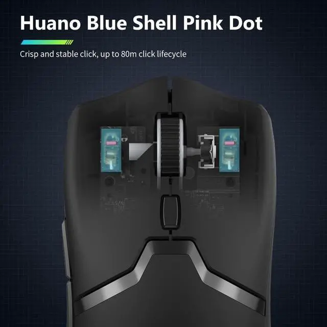 Alt view image 4 of 6 - DeLUX M800PRO 3395 Wireless Gaming Mouse, with PAW3395 Sensor 26000DPI, Tri-Mode, Huano Pink Switches, 80 Hrs Battery, Matt UV Coating, 72g Lightweight, Come with Glass Skates and Grip Tape (Black)
