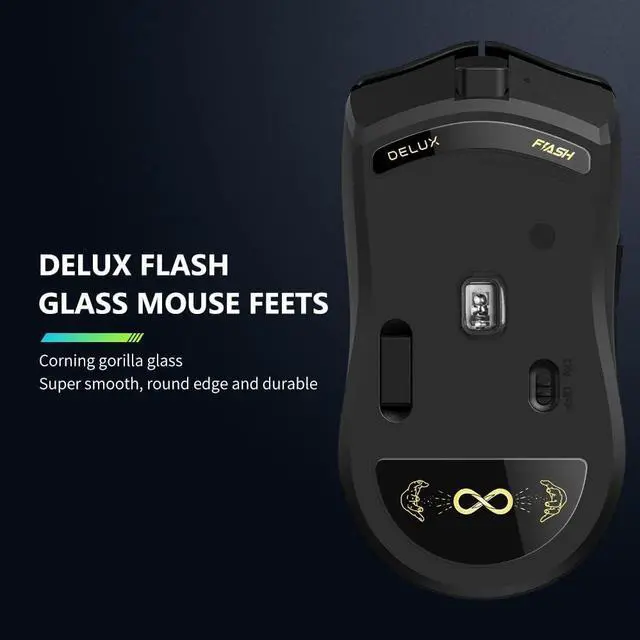 Alt view image 6 of 6 - DeLUX M800PRO 3395 Wireless Gaming Mouse, with PAW3395 Sensor 26000DPI, Tri-Mode, Huano Pink Switches, 80 Hrs Battery, Matt UV Coating, 72g Lightweight, Come with Glass Skates and Grip Tape (Black)