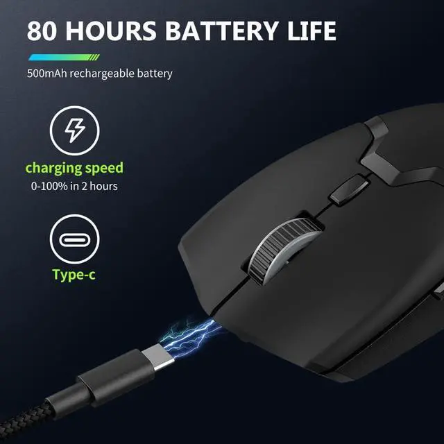 Alt view image 5 of 6 - DeLUX M800PRO 3395 Wireless Gaming Mouse, with PAW3395 Sensor 26000DPI, Tri-Mode, Huano Pink Switches, 80 Hrs Battery, Matt UV Coating, 72g Lightweight, Come with Glass Skates and Grip Tape (Black)