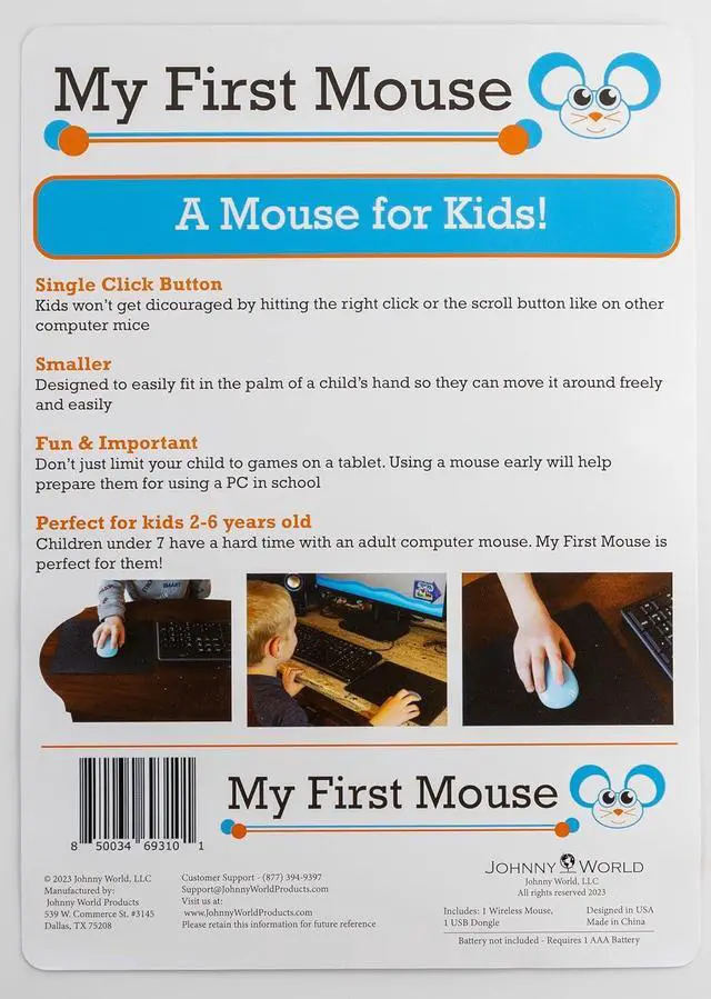 Alt view image 7 of 7 - My First Wireless Mouse - Single Click, One Button, Designed for Small Hands and Early Learners. Perfect for Educational Computer Games