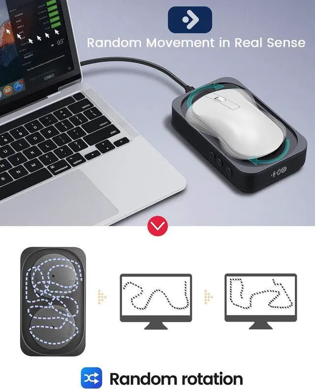 Alt view image 2 of 7 - Undetectable Mouse Mover Jiggler, 100% Random Mouse Movement Device, Mechanical Mouse Shaker with Adjustable Interval Timer, No Need to Align Optical Sensor, Quiet Vibration Keep PC Active