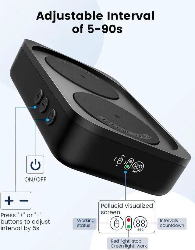 Alt view image 4 of 7 - Undetectable Mouse Mover Jiggler, 100% Random Mouse Movement Device, Mechanical Mouse Shaker with Adjustable Interval Timer, No Need to Align Optical Sensor, Quiet Vibration Keep PC Active