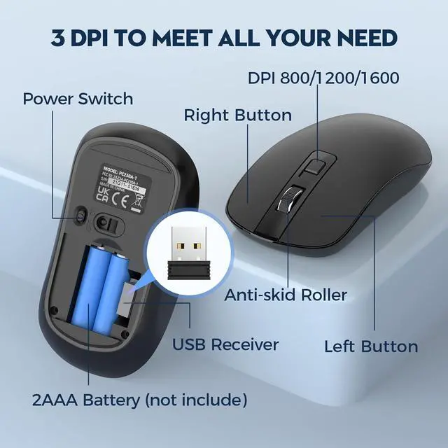 Alt view image 3 of 6 - Wireless Keyboard and Mouse Combo, COLIKES 2.4G USB Cordless Mouse and Keyboard, 3 Level DPI Slim Ergonomic Mouse, Responsive Plug & Play for Computer Laptop PC - Full Size