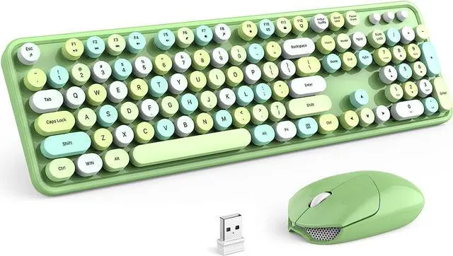 Main image of Wireless Keyboard and Mouse Combo - GEEZER Olive Green Full-Sized Colorful Keyboard 104 Keys - USB 2.4 G Receiver Plug and Play with Round Keycap Typewriter Keyboards, for Windows, PC, Laptop, Desktop