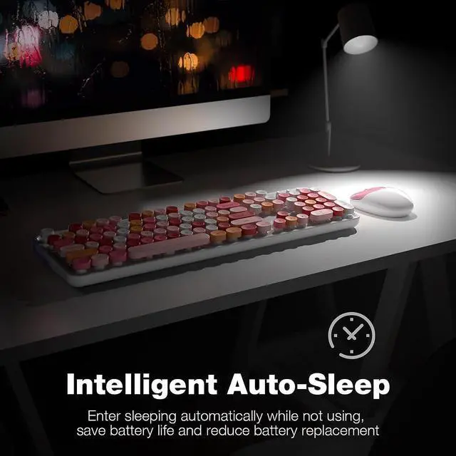 Alt view image 3 of 7 - Wireless Keyboard and Mouse Combo - GEEZER White Pink Full-Sized Colorful Keyboard 104 Keys - USB 2.4 G Receiver Plug and Play with Round Keycap Typewriter Keyboards, for Windows, PC, Laptop, Desktop