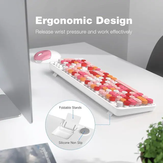 Alt view image 5 of 7 - Wireless Keyboard and Mouse Combo - GEEZER White Pink Full-Sized Colorful Keyboard 104 Keys - USB 2.4 G Receiver Plug and Play with Round Keycap Typewriter Keyboards, for Windows, PC, Laptop, Desktop