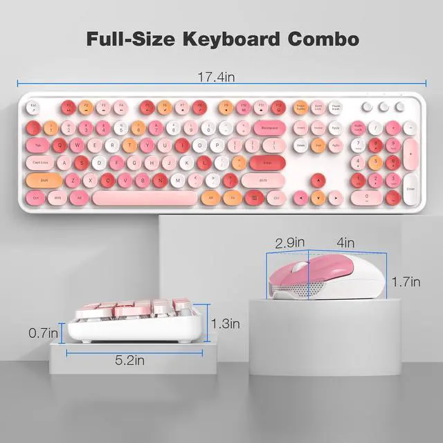 Alt view image 7 of 7 - Wireless Keyboard and Mouse Combo - GEEZER White Pink Full-Sized Colorful Keyboard 104 Keys - USB 2.4 G Receiver Plug and Play with Round Keycap Typewriter Keyboards, for Windows, PC, Laptop, Desktop