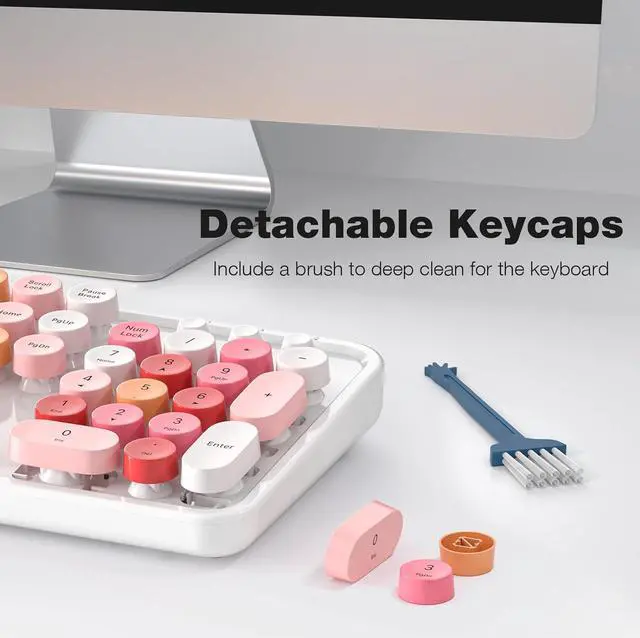 Alt view image 4 of 7 - Wireless Keyboard and Mouse Combo - GEEZER White Pink Full-Sized Colorful Keyboard 104 Keys - USB 2.4 G Receiver Plug and Play with Round Keycap Typewriter Keyboards, for Windows, PC, Laptop, Desktop