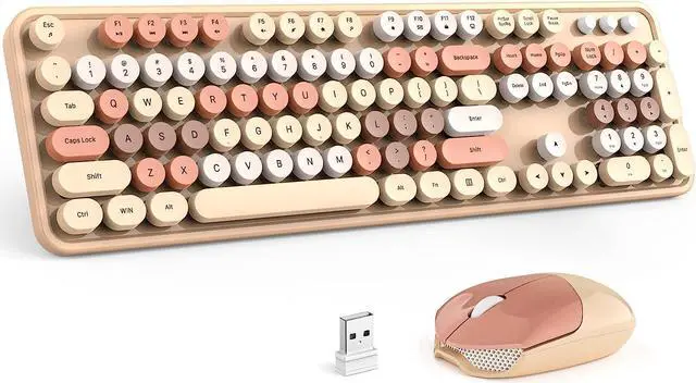 Main image of Wireless Keyboard and Mouse Combo - GEEZER Coffee Full-Sized Colorful Keyboard 104 Keys - USB 2.4 G Receiver Plug and Play with Round Keycap Typewriter Keyboards, for Windows, PC, Laptop, Desktop