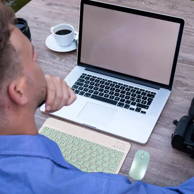 Alt view image 2 of 7 - Bluetooth Wireless Keyboard and Mouse Combo,Ultra-Slim Ergonomic Small Rechargeable Bluetooth Keyboard Mouse Set for Apple iPad iPhone Samsung Tablet Phone Android PC Computer Mac Smartphone(Green)