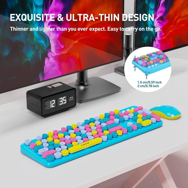 Alt view image 4 of 7 - Colorful Wireless Keyboard & Mouse Combo Cute Round Keys for PC & Laptop (Blue)