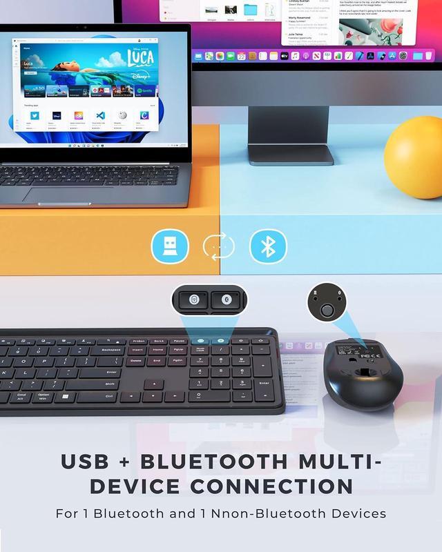Alt view image 2 of 7 - PEIOUS Bluetooth Keyboard and Mouse Compatible for Mac and Windows, Rechargeable Multi Device Keyboard Mouse with Phone Holder, Full Size Quiet Wireless Keyboard for Mac, MacBook, Windows, Black