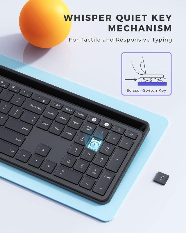 Alt view image 5 of 7 - PEIOUS Bluetooth Keyboard and Mouse Compatible for Mac and Windows, Rechargeable Multi Device Keyboard Mouse with Phone Holder, Full Size Quiet Wireless Keyboard for Mac, MacBook, Windows, Black
