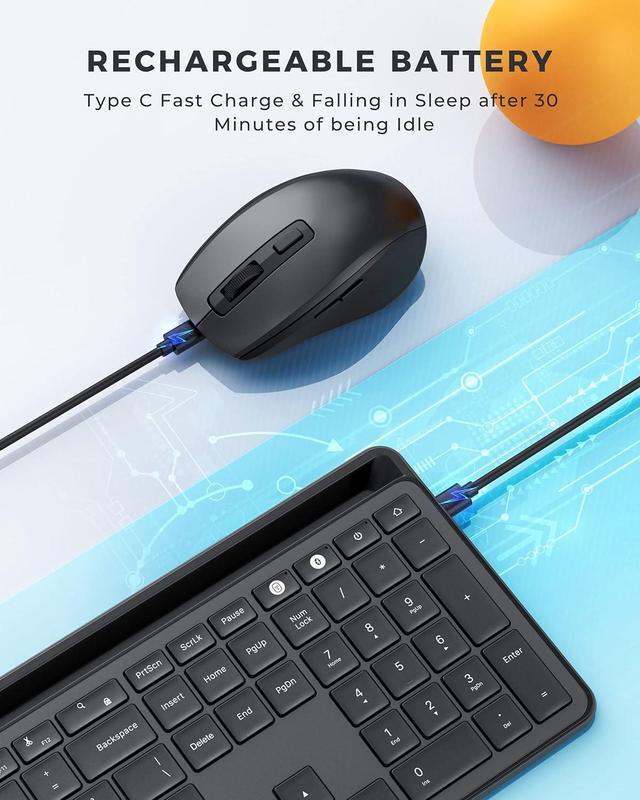 Alt view image 6 of 7 - PEIOUS Bluetooth Keyboard and Mouse Compatible for Mac and Windows, Rechargeable Multi Device Keyboard Mouse with Phone Holder, Full Size Quiet Wireless Keyboard for Mac, MacBook, Windows, Black