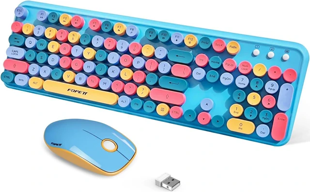 Main image of FOPETT 2.4GHz Wireless Keyboard and Mouse Set with Switch Button - Full-Size Keyboard - Compatible for Windows/Laptop/PC/Notebook/Smart TV and More - Blue Colorful