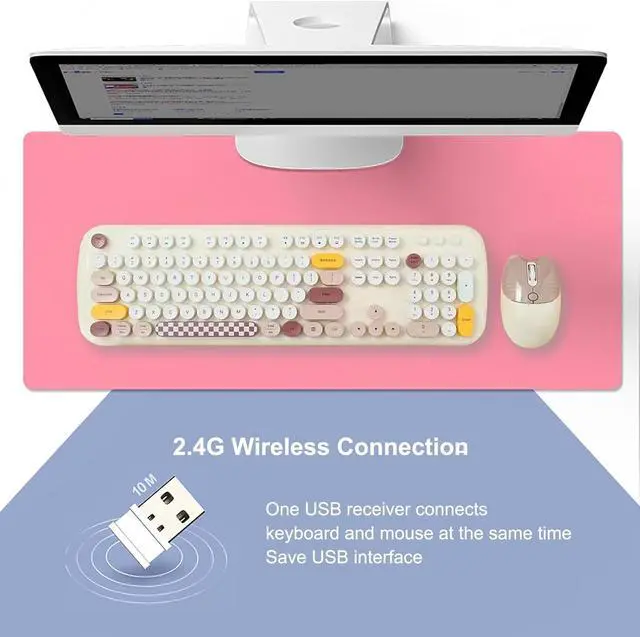 Alt view image 3 of 7 - 2.4G Full-Size Wireless Keyboard and Mouse Combo, Multi-Color Typewriter Style Round Keycap, Cute Candy Colors, Compatible with Notebook, PC (Milk Tea)
