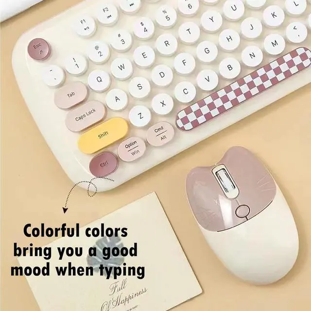 Alt view image 5 of 7 - 2.4G Full-Size Wireless Keyboard and Mouse Combo, Multi-Color Typewriter Style Round Keycap, Cute Candy Colors, Compatible with Notebook, PC (Milk Tea)