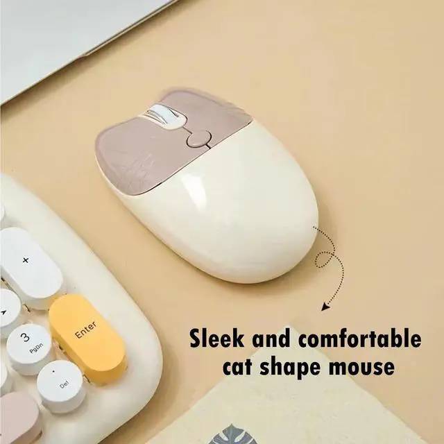 Alt view image 6 of 7 - 2.4G Full-Size Wireless Keyboard and Mouse Combo, Multi-Color Typewriter Style Round Keycap, Cute Candy Colors, Compatible with Notebook, PC (Milk Tea)