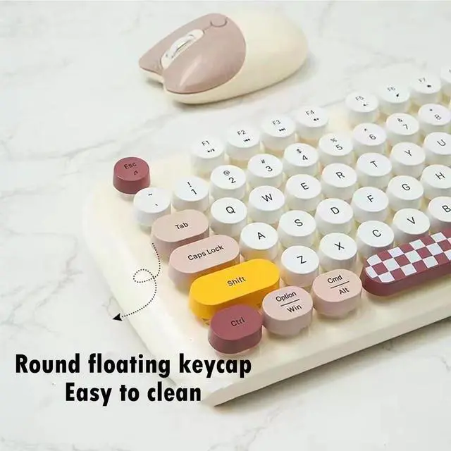 Alt view image 7 of 7 - 2.4G Full-Size Wireless Keyboard and Mouse Combo, Multi-Color Typewriter Style Round Keycap, Cute Candy Colors, Compatible with Notebook, PC (Milk Tea)