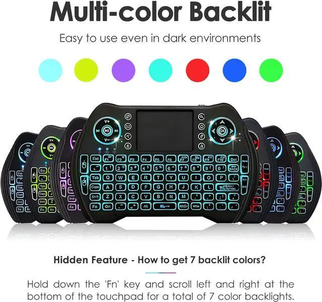 Alt view image 4 of 7 - BL Mini Wireless Keyboard Remote Control with Touchpad Mouse Combo, Backlit 2.4GHz Mini Keyboard Wireless USB Dongle Rechargeable Li-ion Battery for Android TV Box Smart TV PC PS3 Windows MacOS X-Box