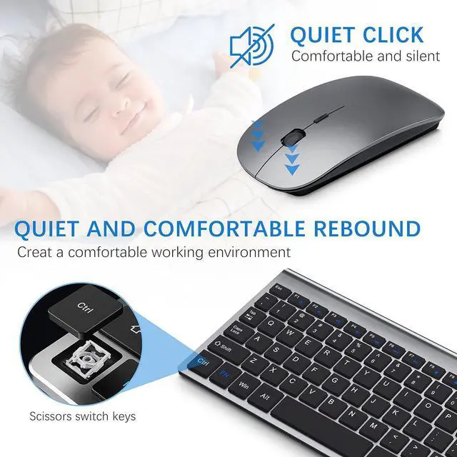 Alt view image 2 of 6 - Wireless Keyboard and Mouse with Mouse Pad Ultra Slim Combo, MOOJAY 2.4G USB Quiet Compact Scissor Switch Keyboard Mice Set with Cover, 2 AA and 2 AAA Batteries, for Laptop/PC/Windows - Gray Black